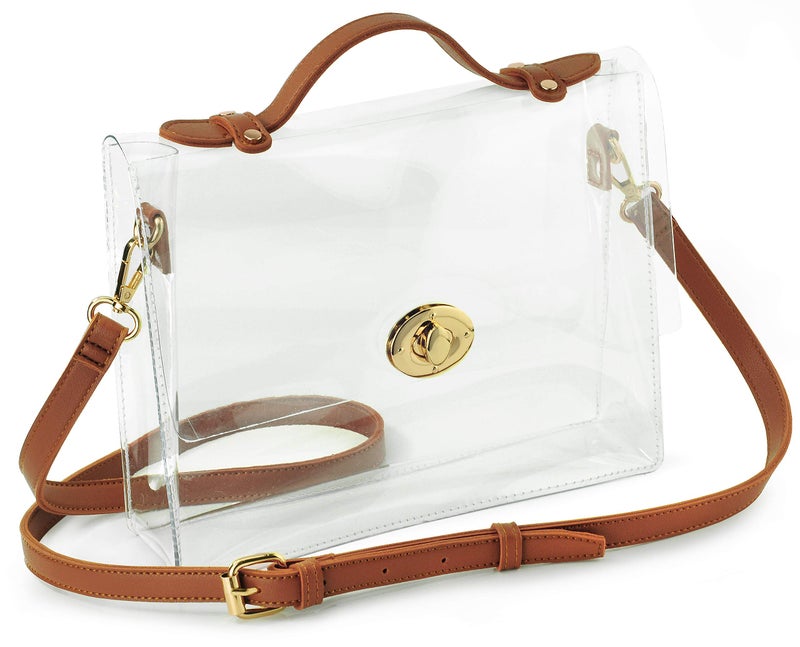 Hoxis Clear Bag with Turn Lock Closure Women's Cross Body Handbags Stadium Approved (Brown) - Image 2